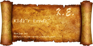 Klár Ernő névjegykártya